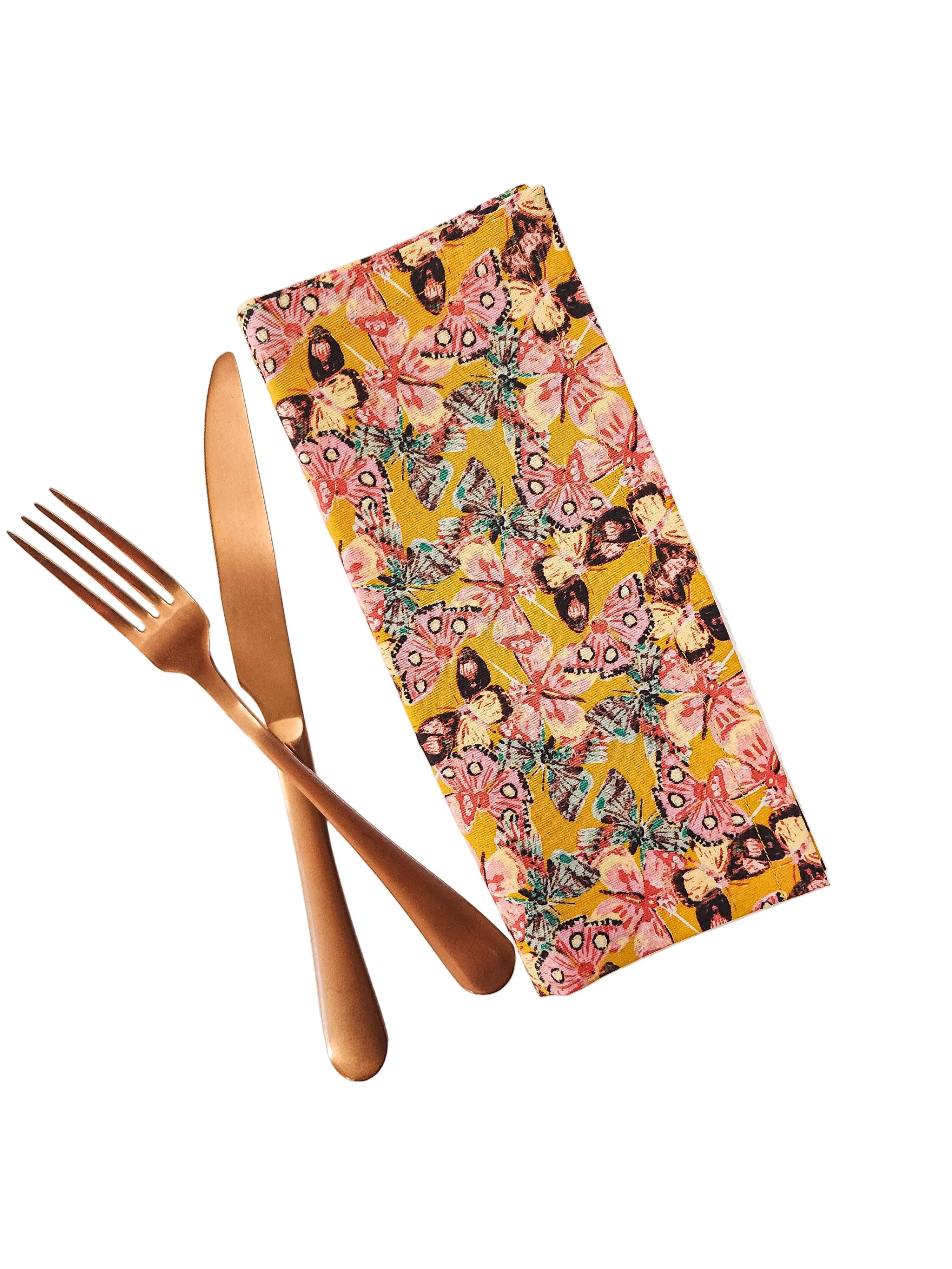 90 West Linen Co. - Wholesale Dinner & Cloth Napkin - Golden Butterfly Cloth Napkins, Set of 46