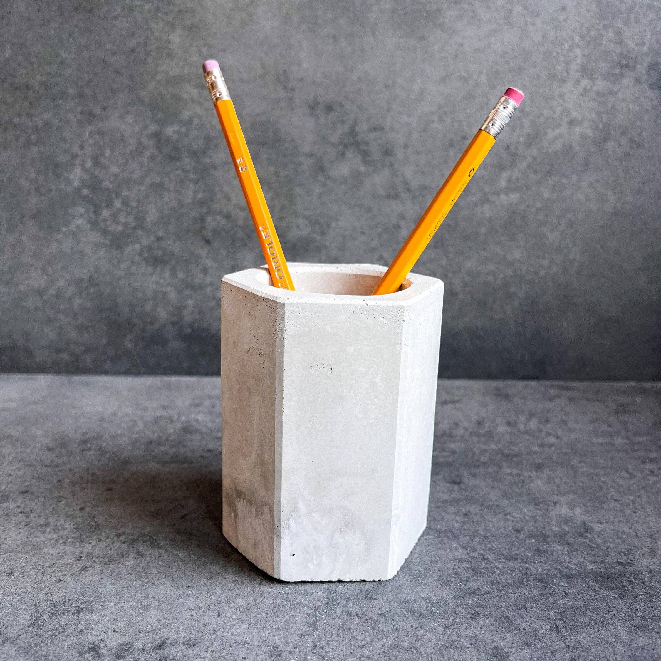 Minimal Loot Design - Wholesale Pen & pencil holder - Concrete Pen Holder, Cement Pencil Holder, Utensil Cup, Geometric Office Organization, Octogon Vessel, Industrial Decor, Toothbrush Holder1