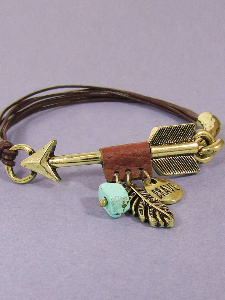 Arrow fjäder läder flätat armband för wholesale av TheTizana