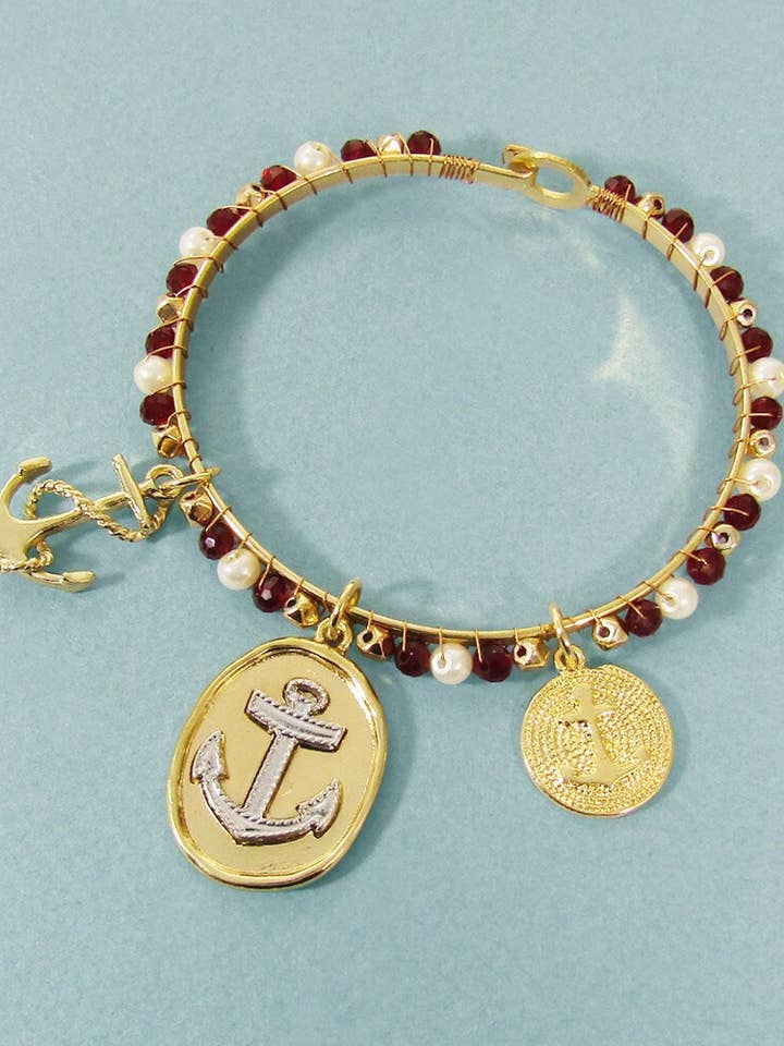 Stoned Anchor Hope Charm Beads Wired Bracelet for wholesale by TheTizana