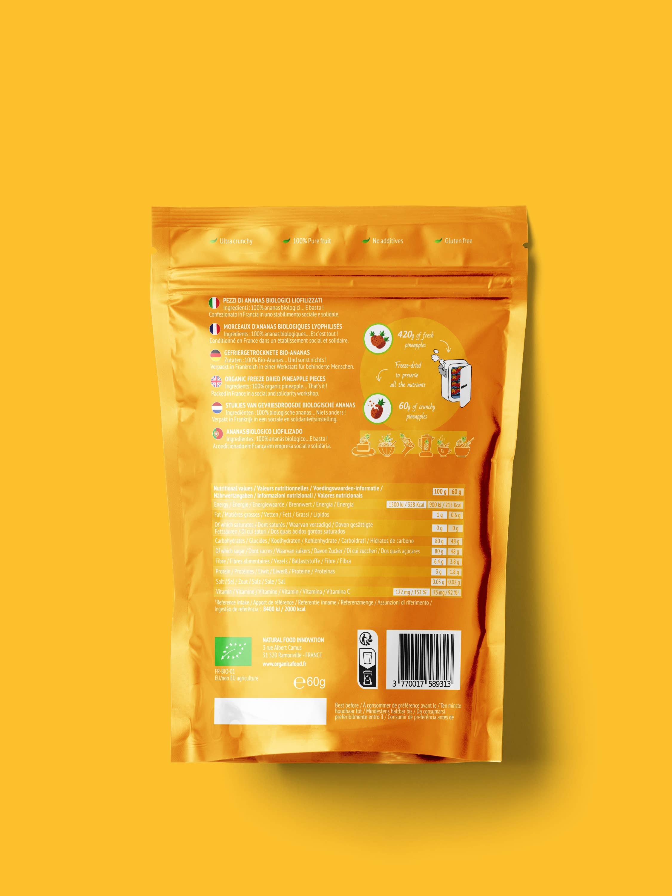 Organica - Vendita all'ingrosso Frutta secca/disidratata - Ananas biologici liofilizzati Family | Organica Food2