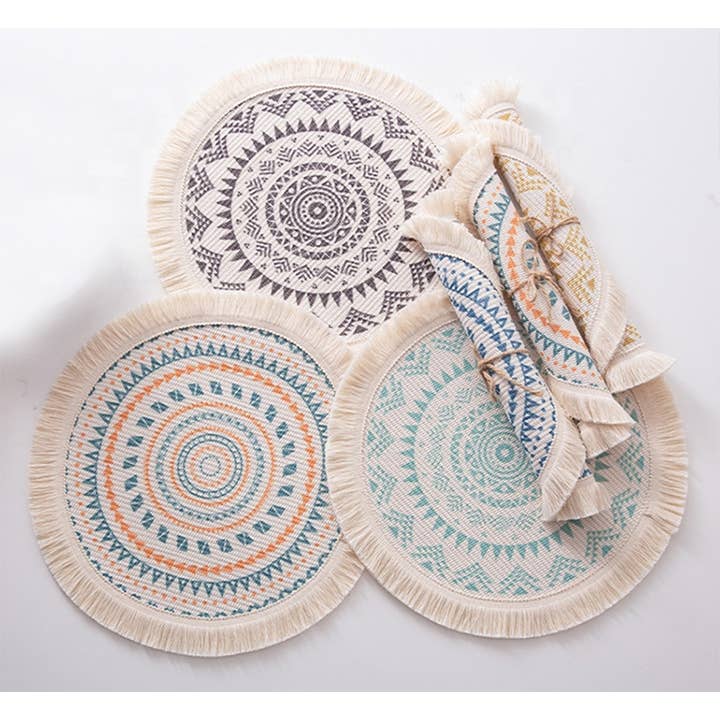Boho Mandala Fringe Cotton Placemat for wholesale by Fennco Styles