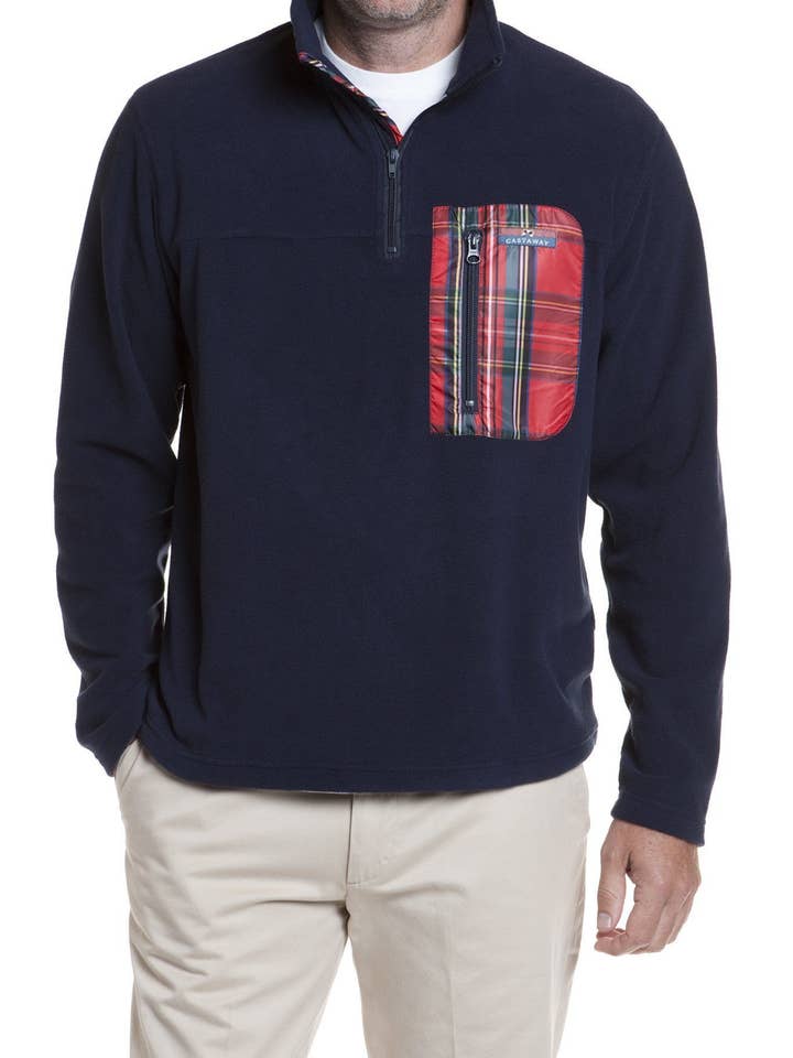 Pull zippé en polaire Tidal Nantucket bleu marine avec Royal S pour la vente par Castaway Clothing Nantucket Island