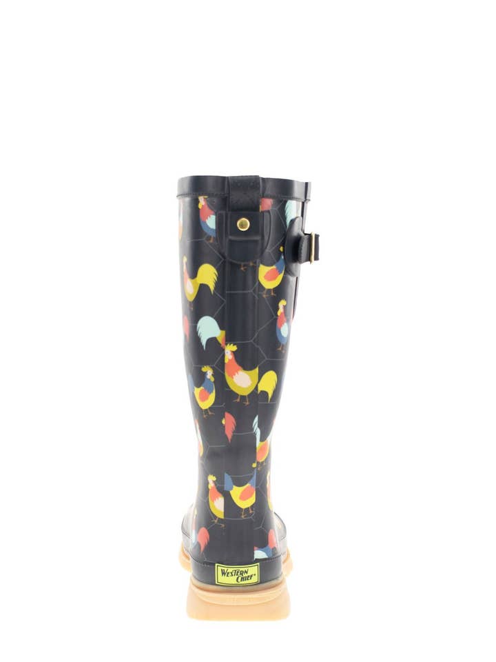 Navy Women's Chicken Plaid Tall Rain Boot - Charcoal for wholesale on Faire