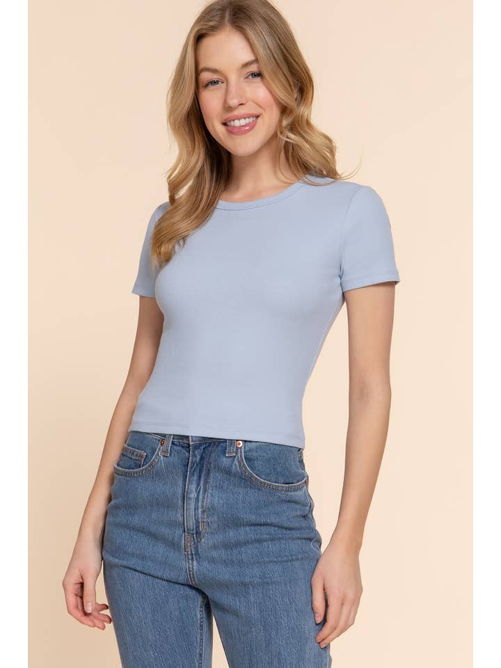 42POPS - Wholesale Knit Top - Women's - `.Short Slv Cotton Span Rib Baby Tee1