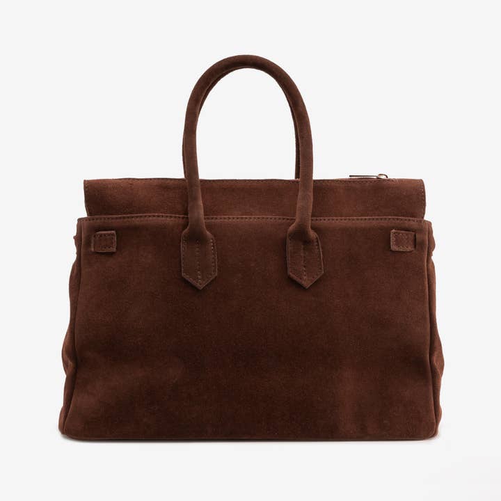 Poemia s.r.l. - Wholesale Top Handle Bag - Women's - ROMA Suede Leather - Cognac