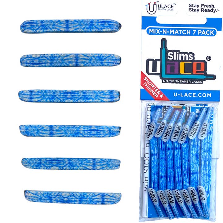 U-Lace Slims - No-Tie Laces - Pack 7 Dentelle - Denim - Tie Dye pour la vente par U-Lace No-Tie Sneaker Laces