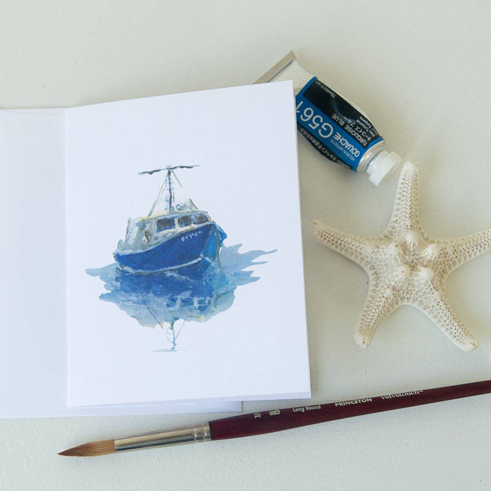 Finding Silver Pennies - Wholesale Stationery/Notecard Set - Blue Boat Note Card | Motor Boat Greeting Card3