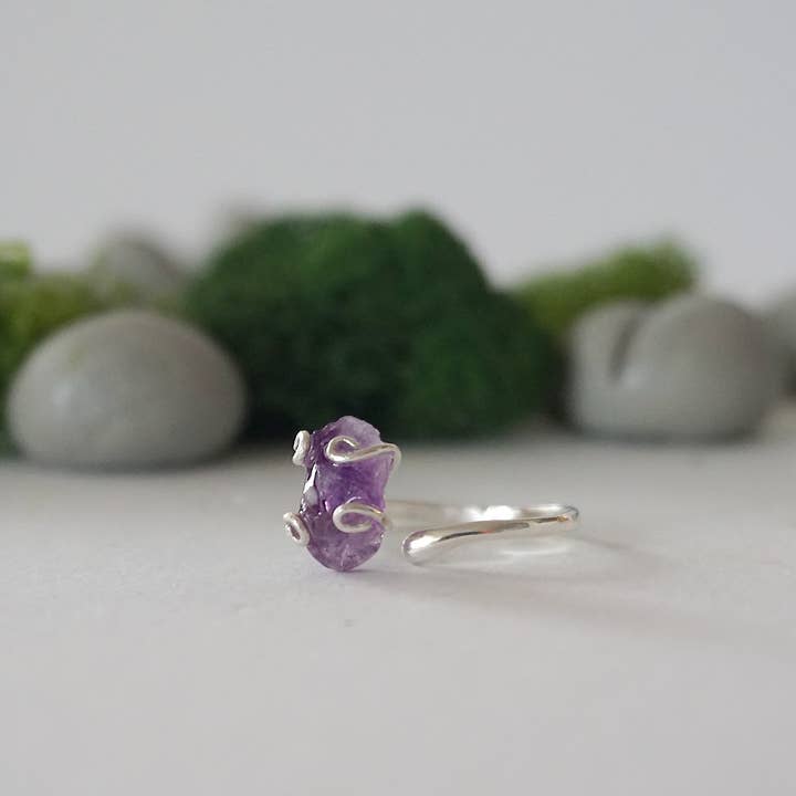Raw Amethyst Ring, Purple Crystal Ring, Mother's Day Gifts for wholesale by Raw Stone Elegance