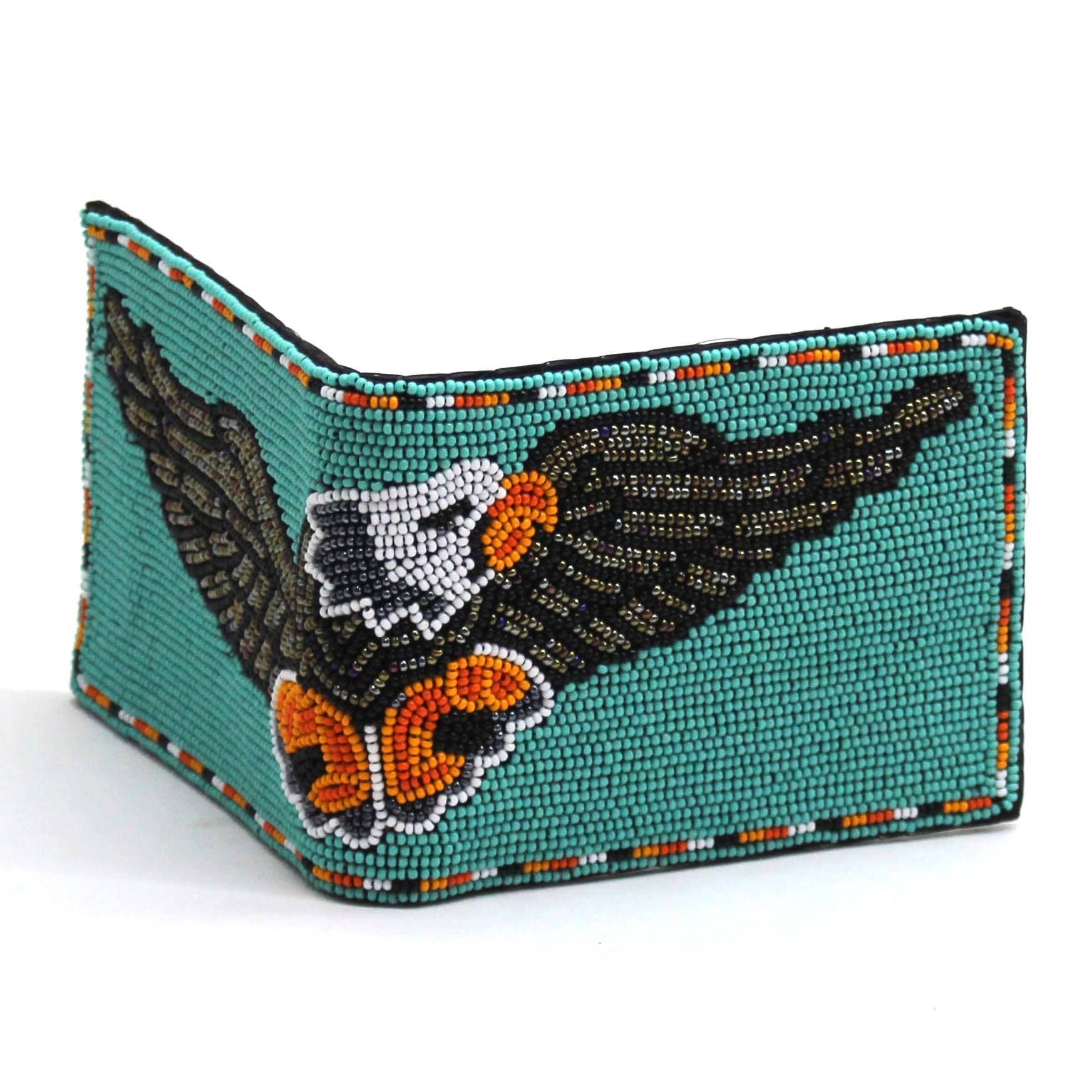 BEADS CORNER - Vente Portefeuille – homme - Portefeuille/bourse pour homme en cuir véritable fait main avec perles, style amérindien - Marron Jaune Feu8