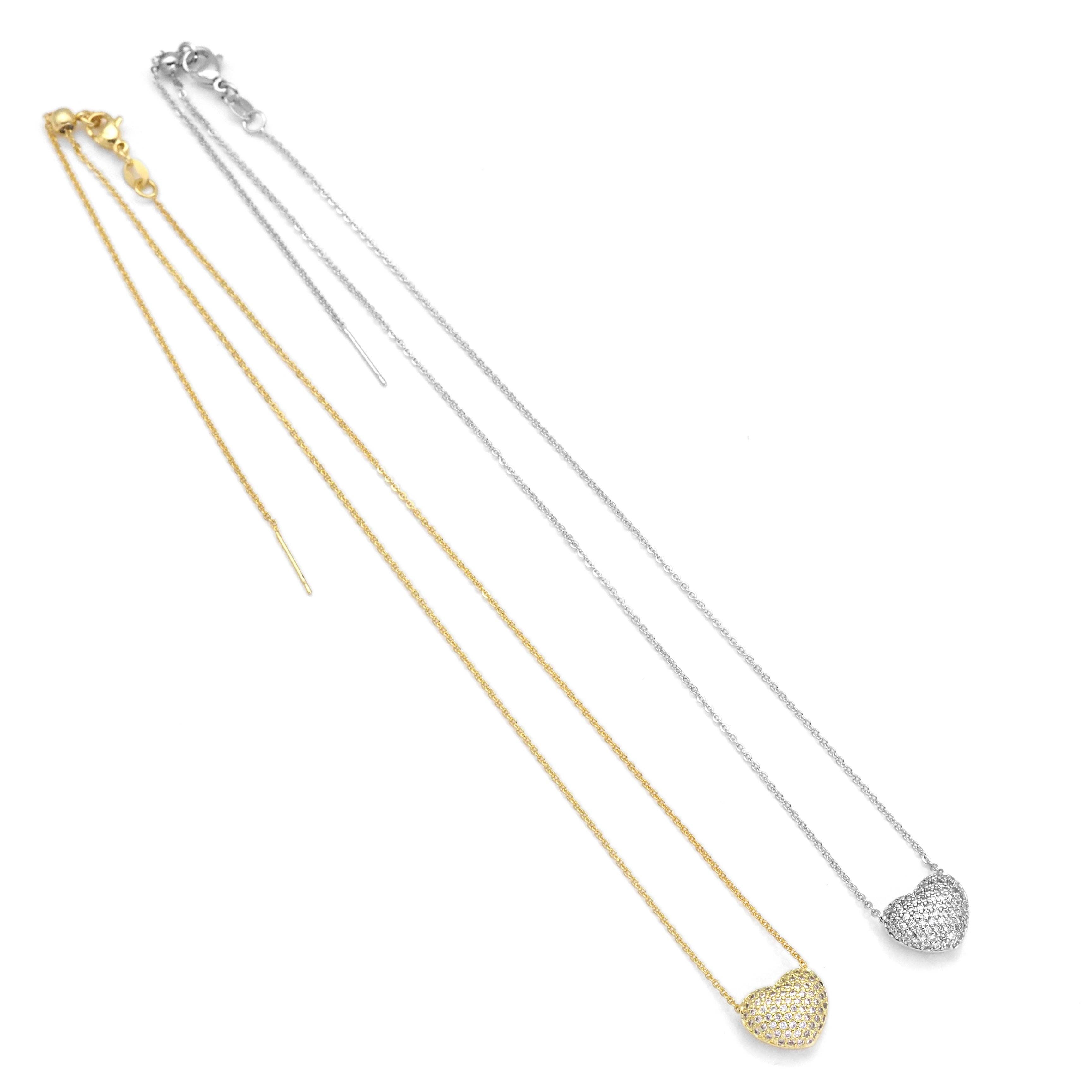 BestBeads&Beyond - Wholesale Pendant/Charm Necklace - Dainty Gold Silver Puffy Heart Charm Adjustable necklace, Sku#EF3370