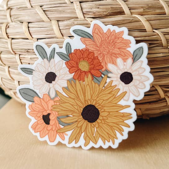 MATTE Sunflower Bouquet Sticker 3x3 in. for wholesale by Jackie Design Co.