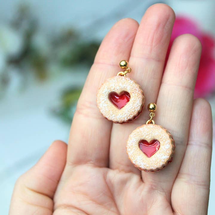 Studio Niani - Wholesale Dangle Earrings - Linzer Cookie Earrings, Cookie Heart Earrings, Cute Earrings