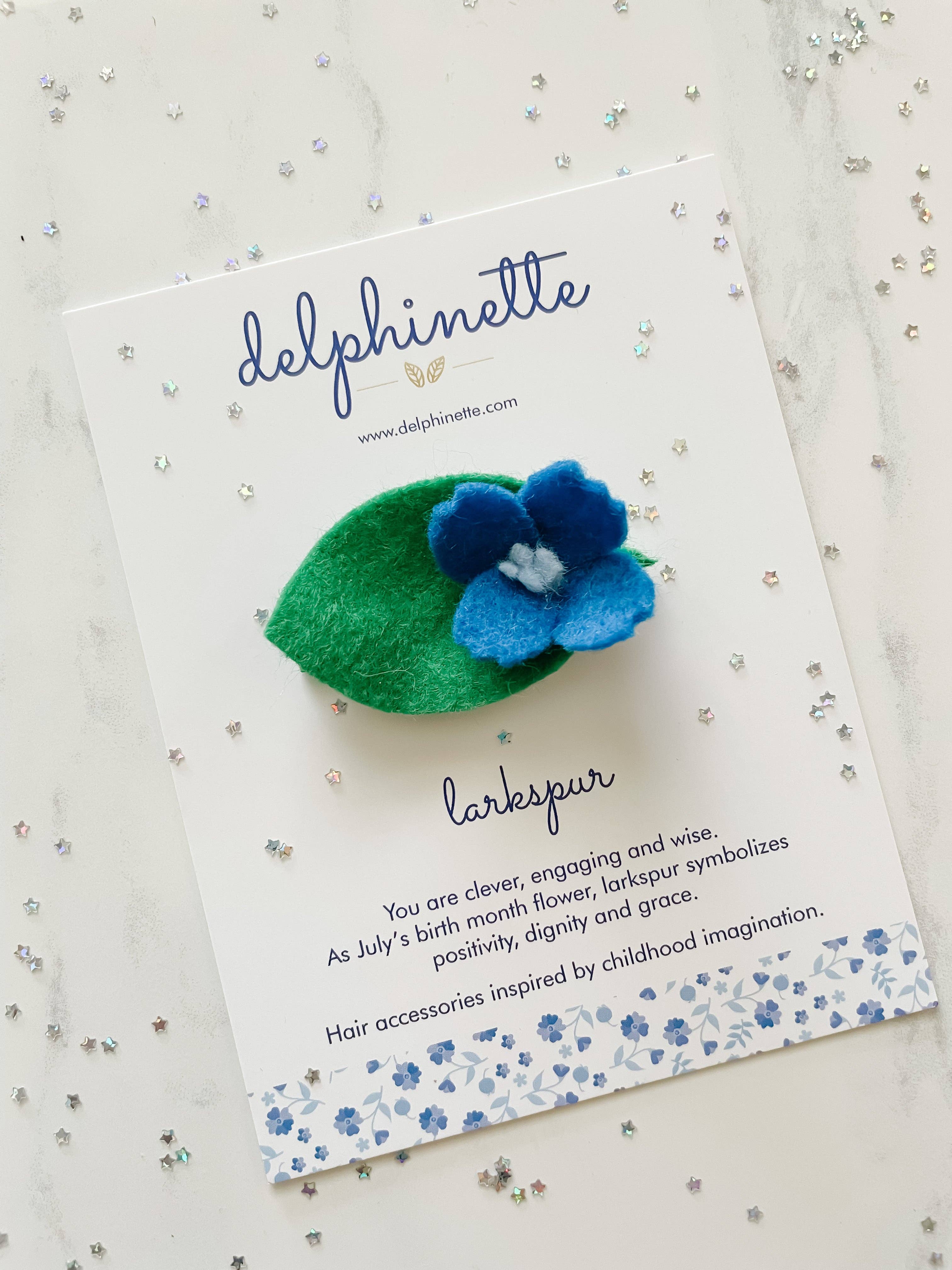 delphinette - Wholesale Hair Clip - Kids - Blue Larkspur Hair Clip - July Birth Month Flower Gift4