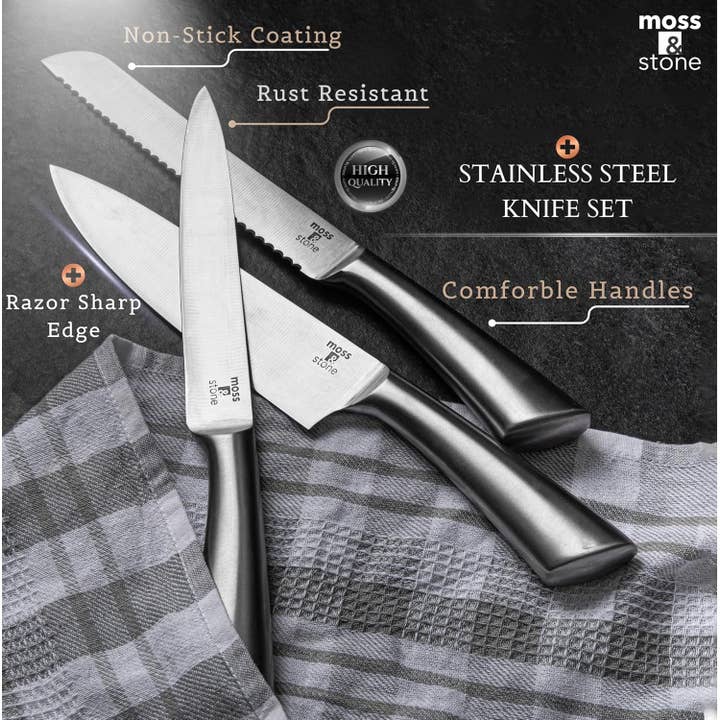 Moss & Stone - Wholesale Knife Set - Professional Kitchen Knife Chef Set, 6 Pcs Small Knife Set With Block, Premium Kitchen Knife Set Stainless Steel, Scratch Resistant & Rust Proof, Knife Block With Sharp Cooking Knives3