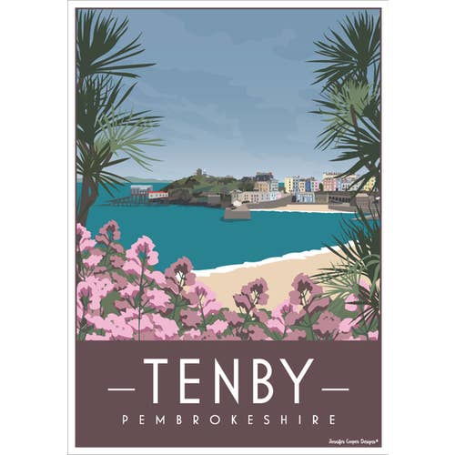 Tenby, Pembrokeshire, País de Gales | Poster estilo Vintage/Art Déco por atacado de Jennifer Cooper Designs