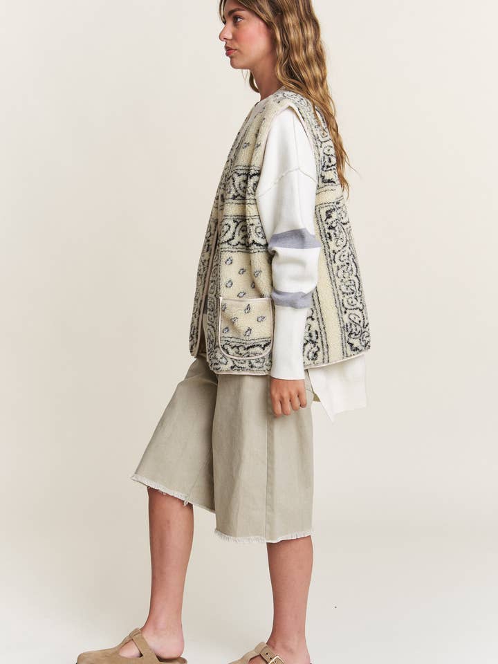 Ivory Paisley Print Sweater Vest for wholesale on Faire