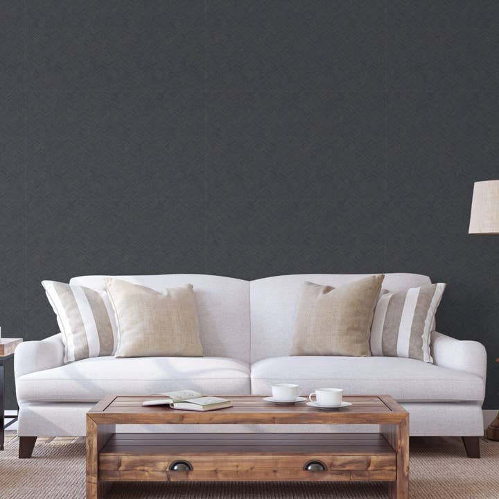 Walloro Luxury Embossed Wallpaper - Wholesale Wallpaper - Dark Natural Color Textured Geometric Wallpaper, 3D Embossed Chevron Herringbone Striped, Vinyl, Non-Woven, Non-Pasted, Large 178 sq ft Roll