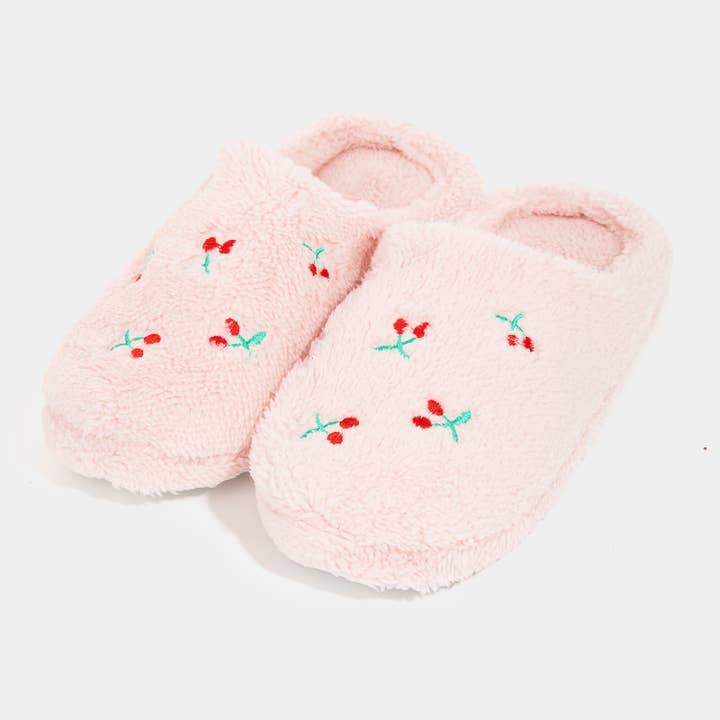 Collections by Fame Accessories - Wholesale Slippers - Women's - Cherry Pattern Fur Slippers4