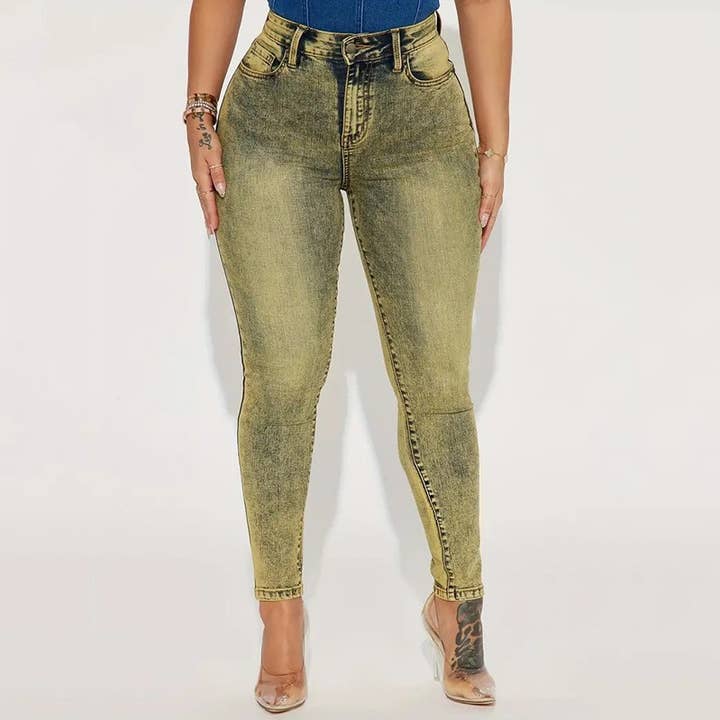 Tourtiwi - Vendita all'ingrosso Jeans - Donna - Jeans skinny a nove punte, lavati, da donna, taglia grande