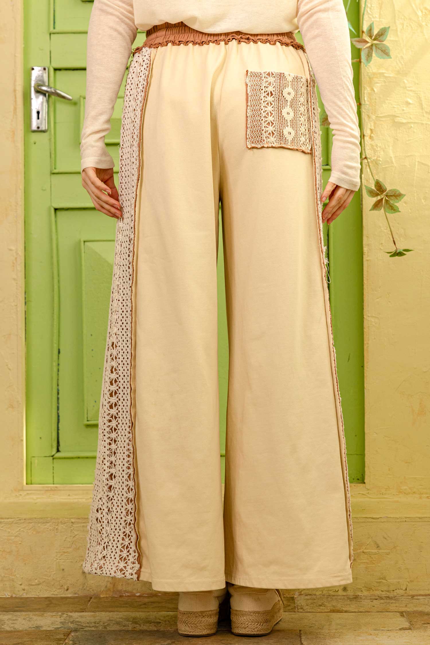 Multi Lace Accents Patchwork Maxi Pants for wholesale on Faire1