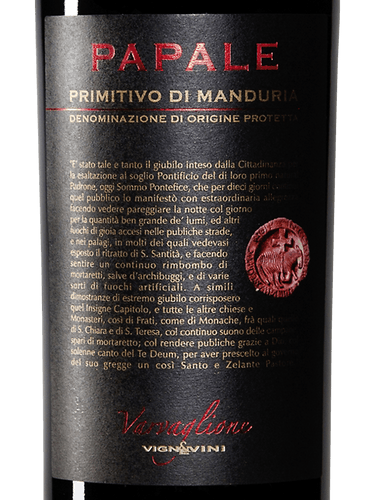 Metina SAS - Venta al por mayor Vino tinto - Papale Primitivo Manduria DOP Varvaglione Jeroboam 3 litros 3