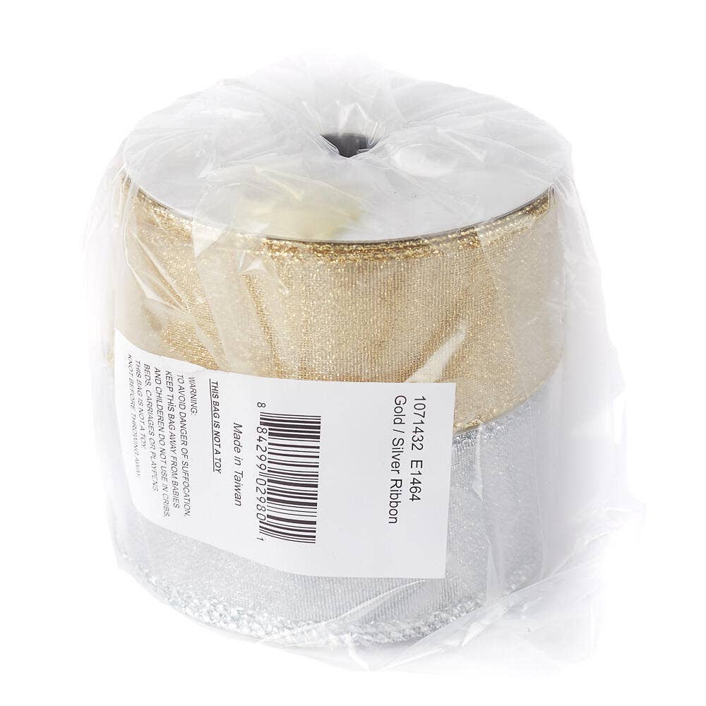 Factory Direct Craft - Vente Ruban – emballage cadeau - Rubans métallisés or/argent (1 rouleau d'or + 1 rouleau d'argent)2