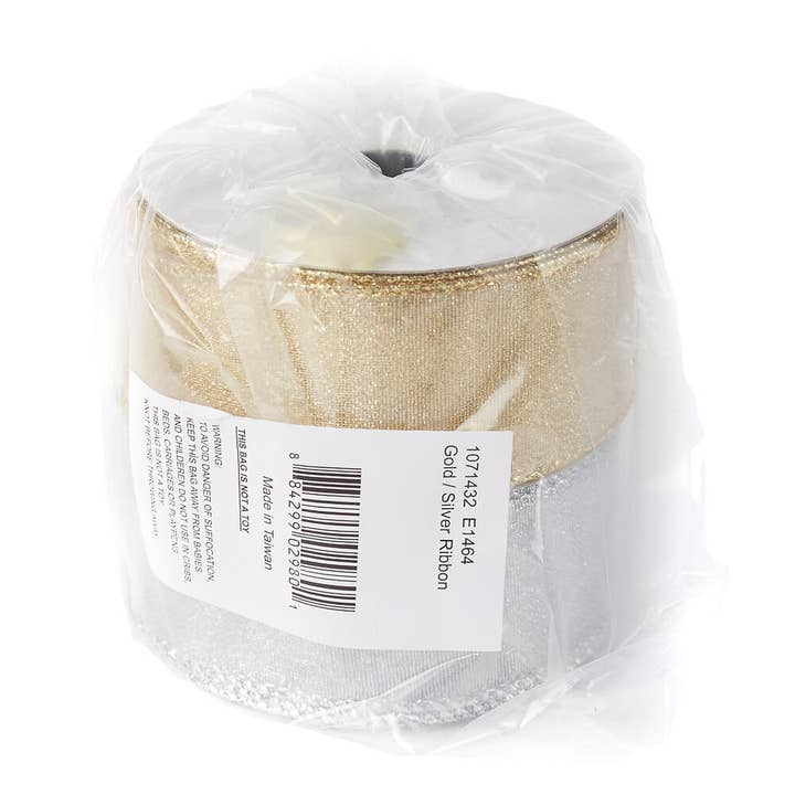 Factory Direct Craft - Vente Ruban – emballage cadeau - Rubans métallisés or/argent (1 rouleau d'or + 1 rouleau d'argent)2