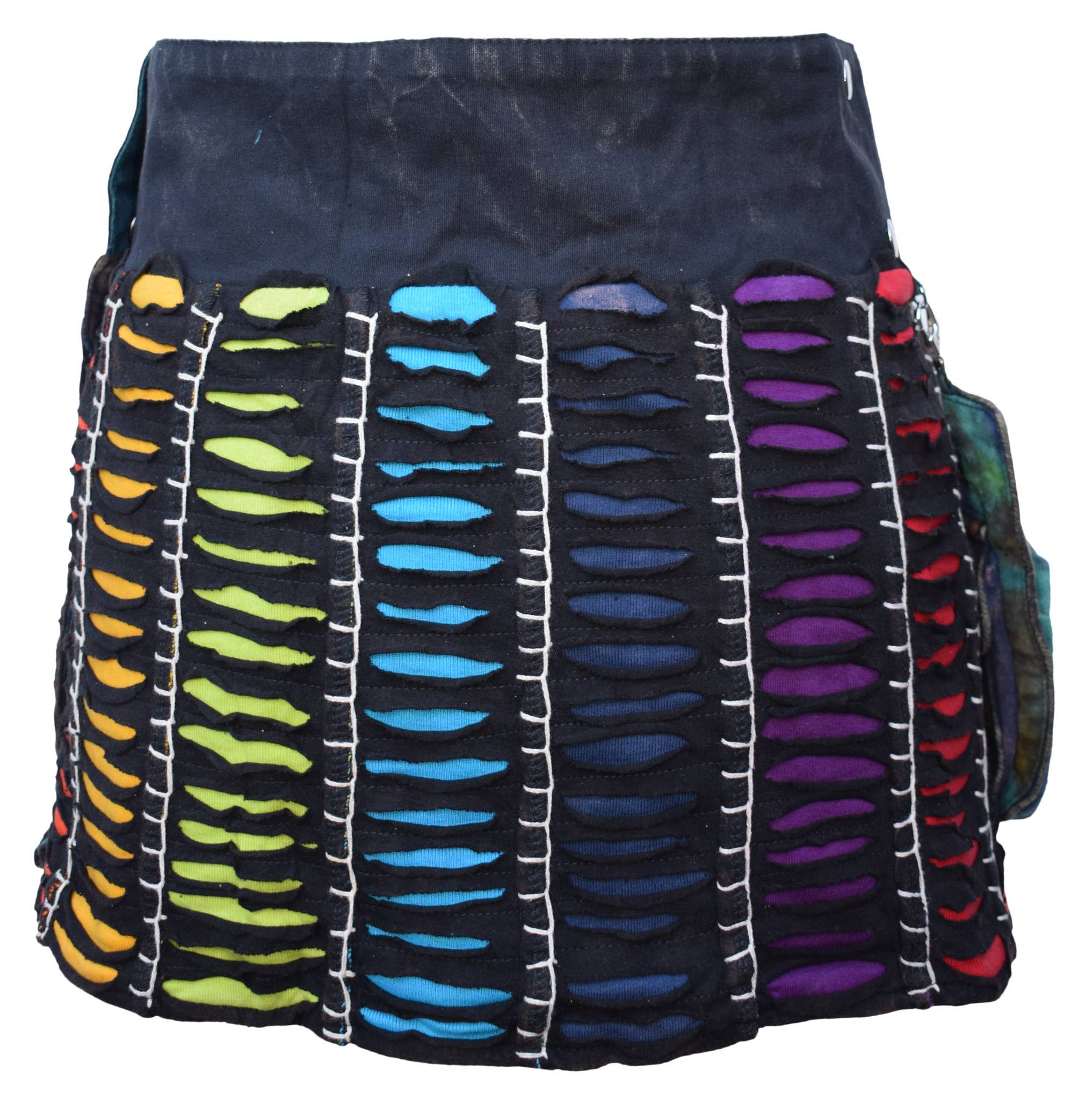 Gheri - Wholesale Skirt - Women's - Reversible Cotton Boho Short Popper Mini Skirt Black Rainbow1