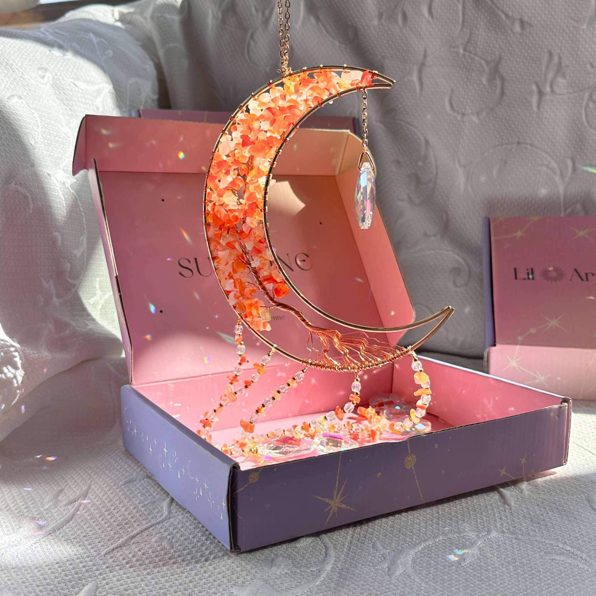 LilAryenne | Jewelry & Suncatchers (Import Fees Covered) - Wholesale Suncatcher - Moon Crystal Suncatcher - Rose Quartz, Red Agate, Amethyst6