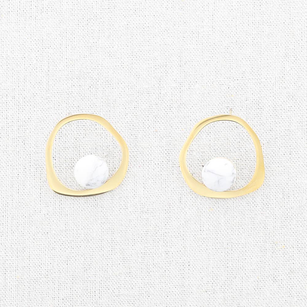 Sonata - Wholesale Stud/Post Earrings - Irregular Stone Hoop Steel Earrings5