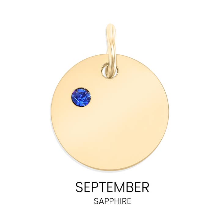 WJW - Wholesale Individual Charm/Pendant - 18K Gold PVD Blank Engravable Circle Birthstone Charm