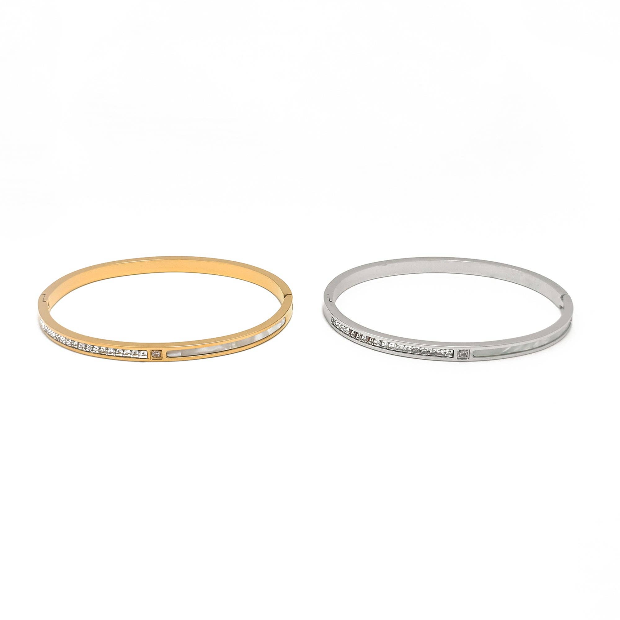 Simply Jewels – Pulseira por atacado – Bracelete Clássico de Aço Inoxidável Dourado ou Prateado com Pérola e Zircónia Cúbica2
