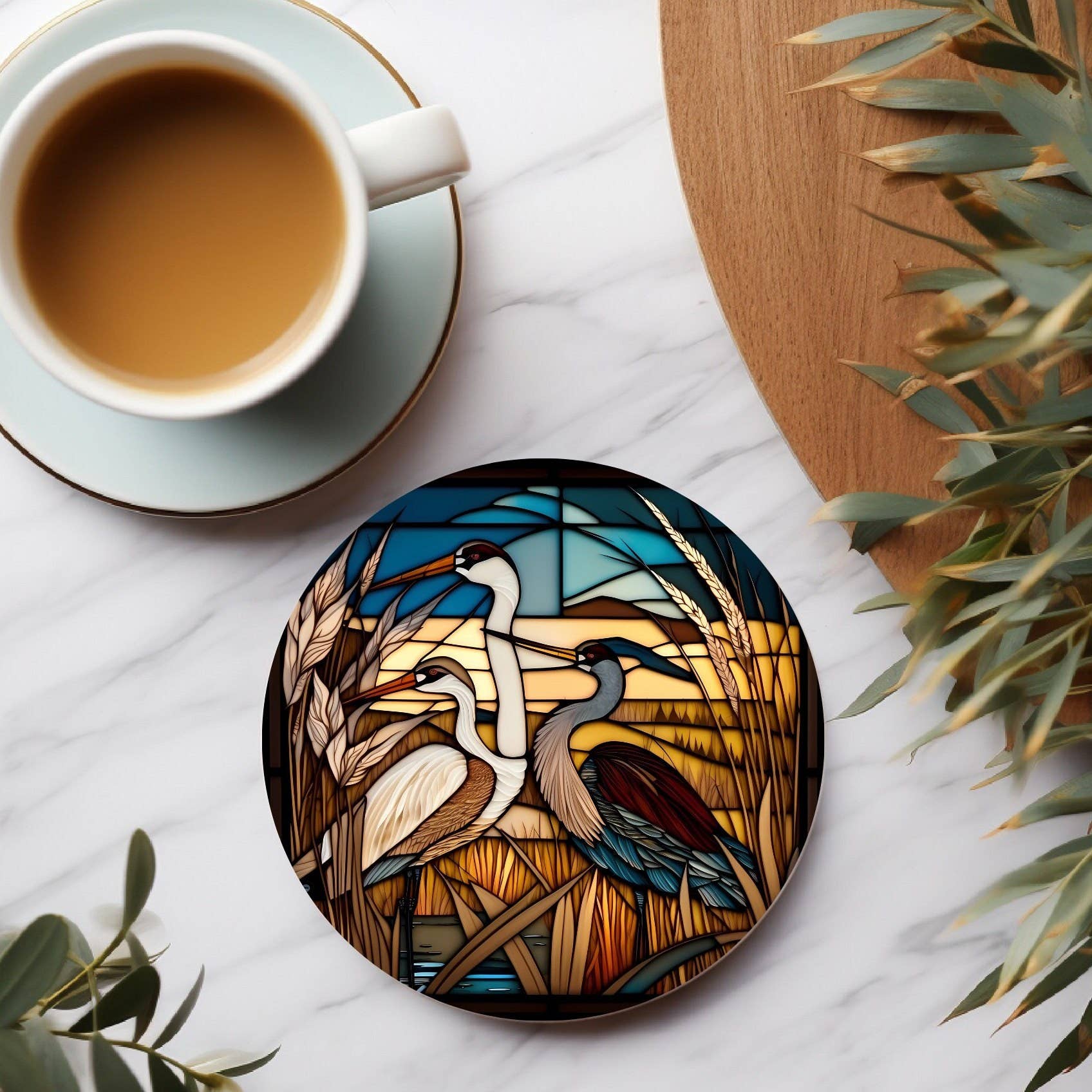 Fernville Creations - Wholesale Coasters - Nautical & Crane Ceramic Coasters with Stained Glass Motif3