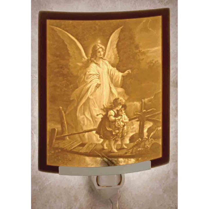 The Porcelain Garden Inc. - Wholesale Night Light - Angel at Bridge Porcelain Lithophane Night Light