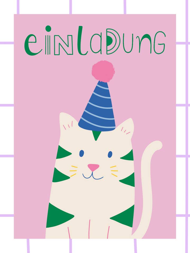 Set di 5 inviti di compleanno con gatto per la vendita all'ingrosso da parte di StudioSonna