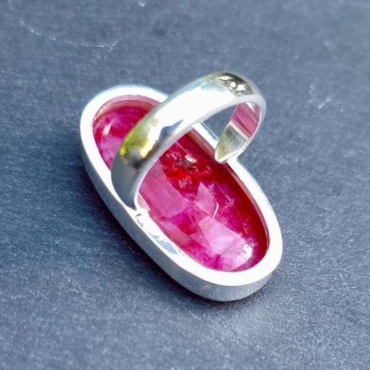 Mistry Gems – wholesale Cocktail/statement ring – Adjustable Long Oval Ruby Ring | 925 Sterling Silver, R2344