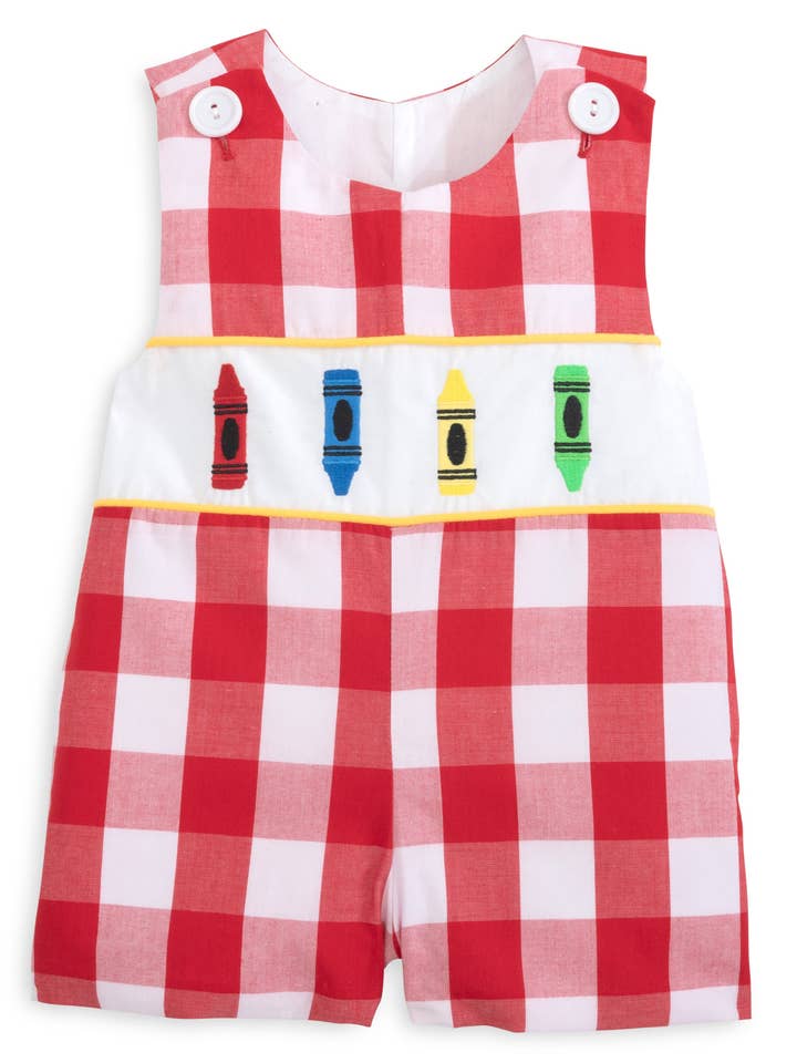 Posh Pickle - Wholesale Jumpsuit - Baby - Scribble Red Gingham Crayon Embroidery Jonjon5