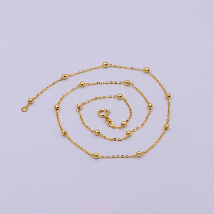 Aim Eternal - Wholesale Link & chain necklace - 24K Gold Filled Satellite Chain Dainty Gold Ball Chain 18 Inches Ready To Wear Necklace w/Lobster Clasps | WA-5271