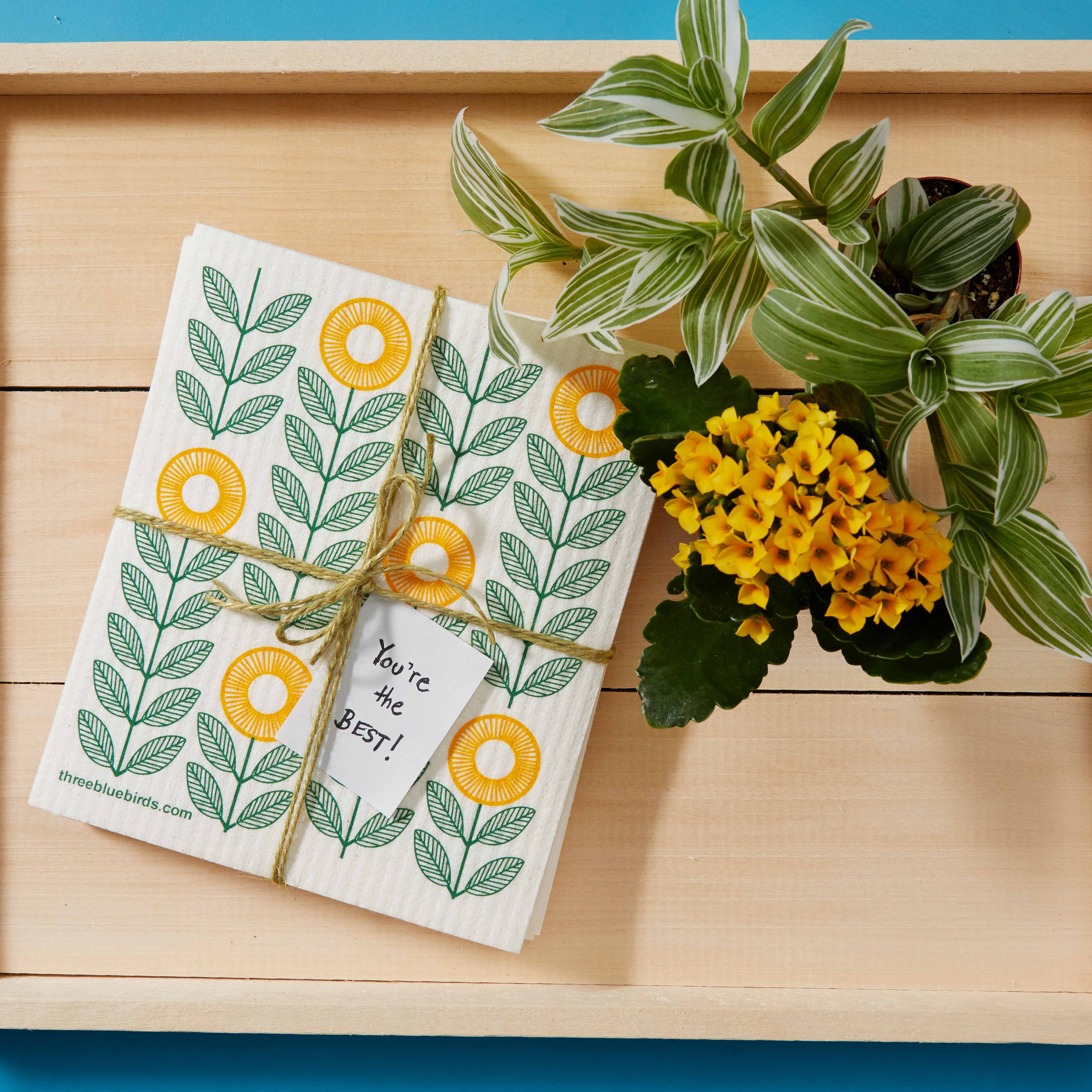 Three Bluebirds Swedish Dishcloths – Engroshandel Køkkenhåndklæde – The Sunflowers svenske karklud1