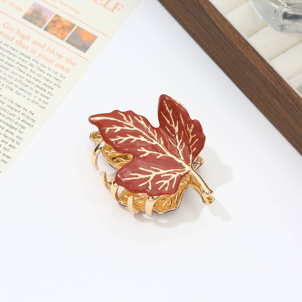 SoapElenGlen – Großhandel Haarclip – Damen – Herbst-Ahornblatt-Metallhaarklammern mit Goldakzenten4