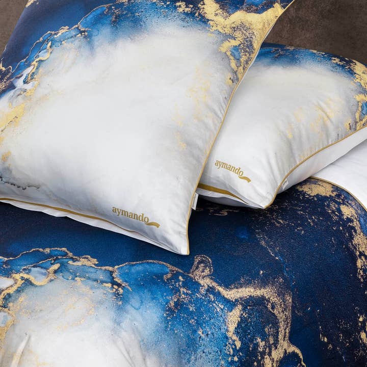 Aymando Home – Engroshandel Sengesæt – Deluxe sengetøjssæt 100% bomuld Mako Satin Marmor Blå7