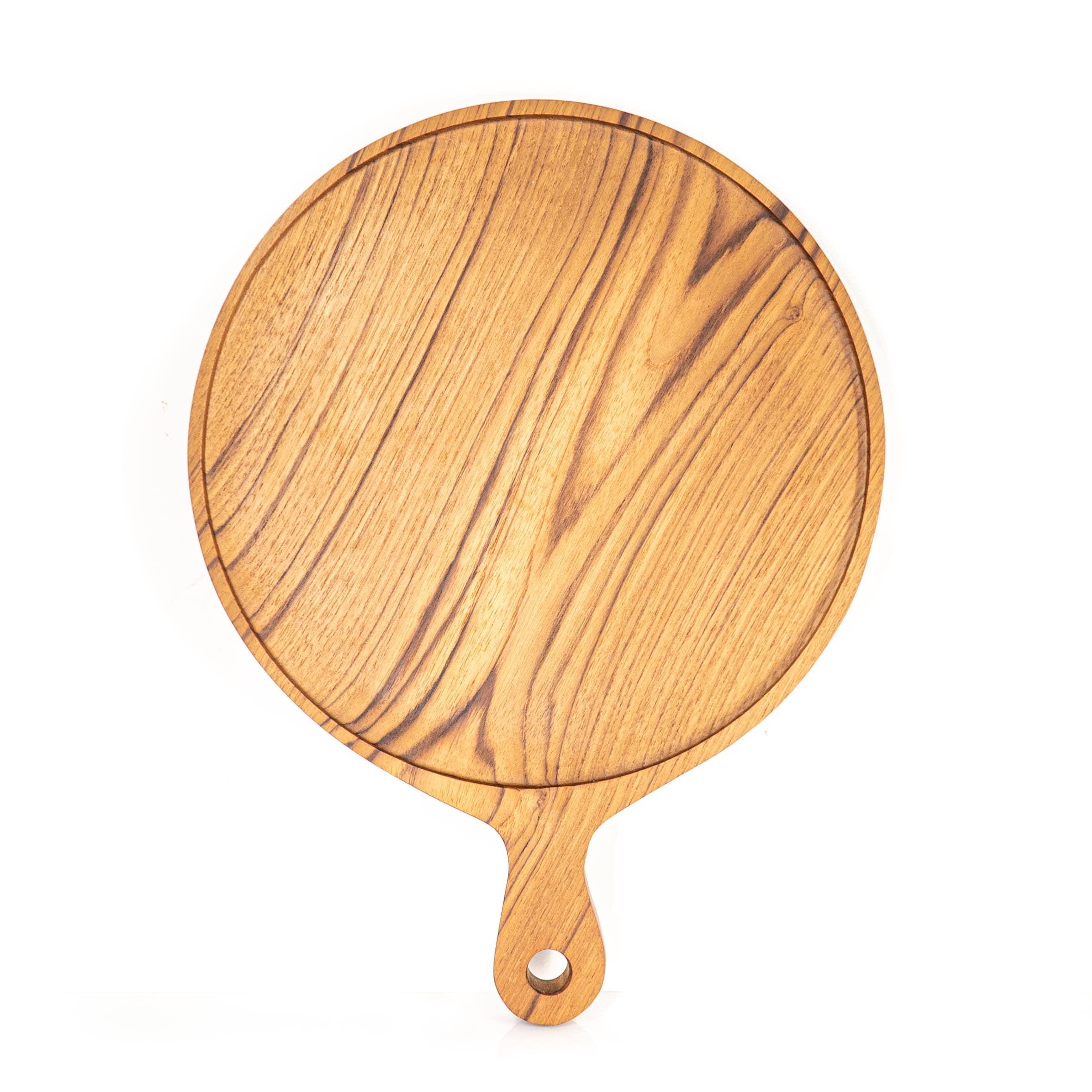 Rainforest Bowls - Wholesale Pizza Board - 12 Inch Teak Wood Pizza Board with Handle & Rim2