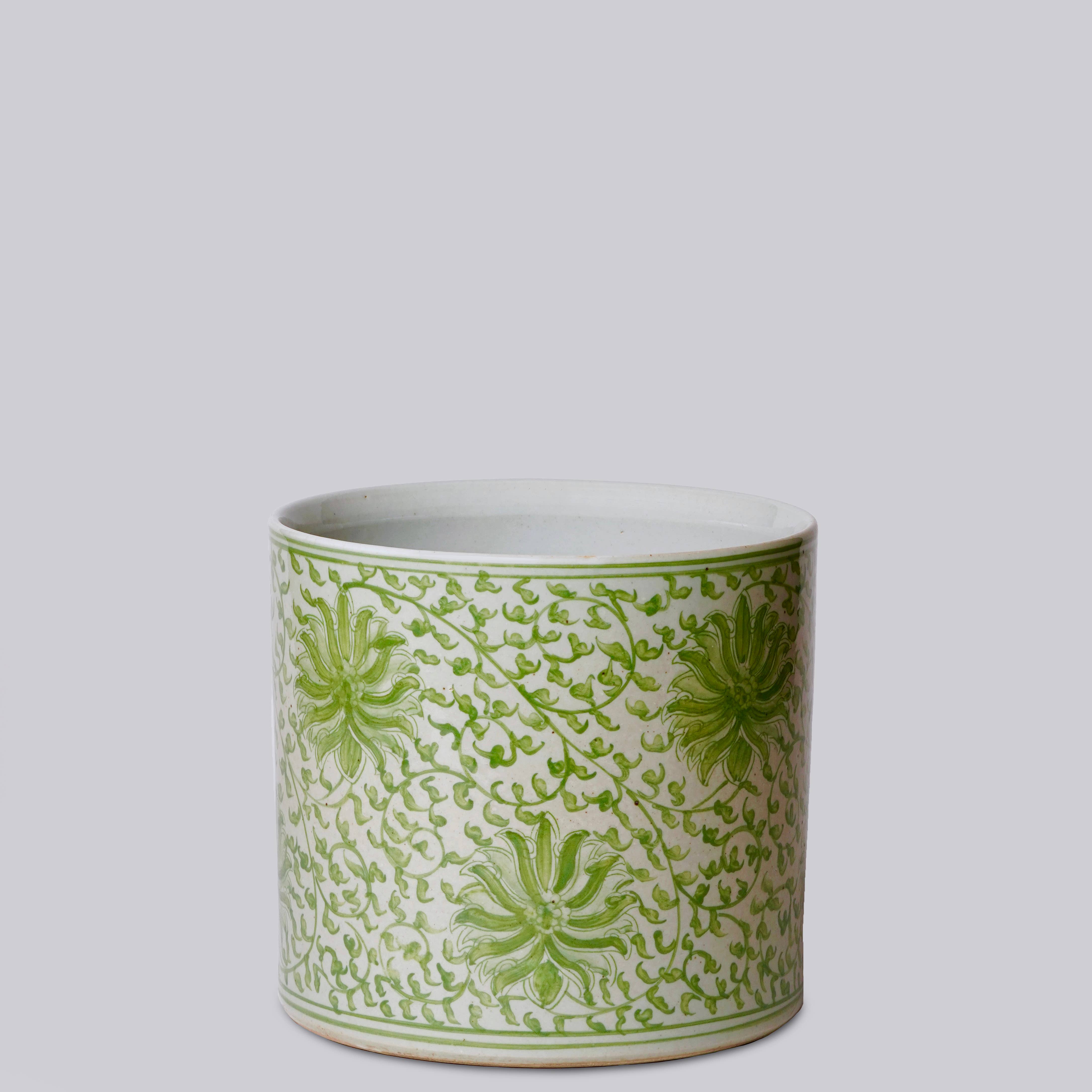 Cobalt Guild - Vente Pot - Cache-pot en porcelaine vert lotus défilant et blanc2