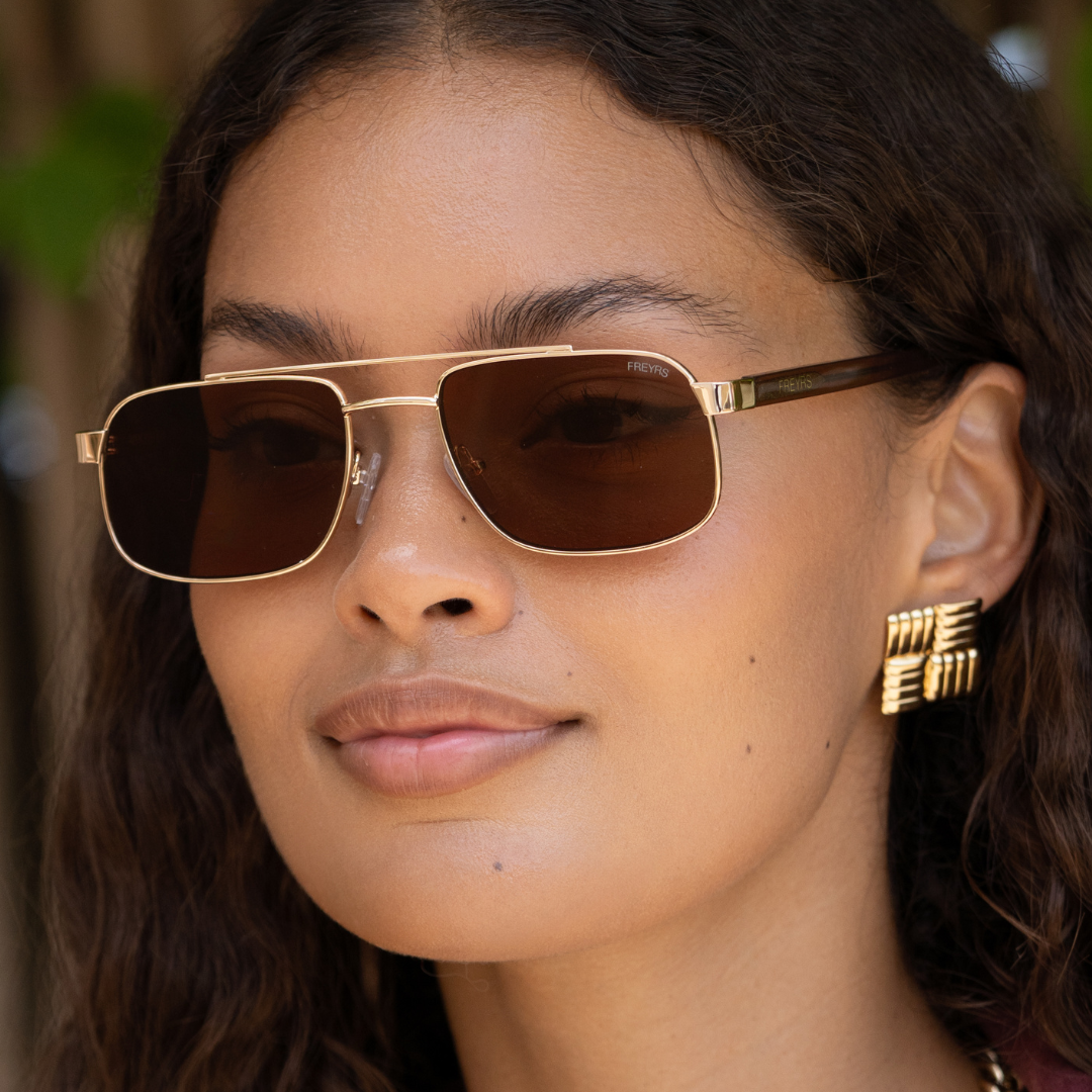 Gold Solid Brown Vesper Unisex Aviator Sunglasses  for wholesale on Faire1