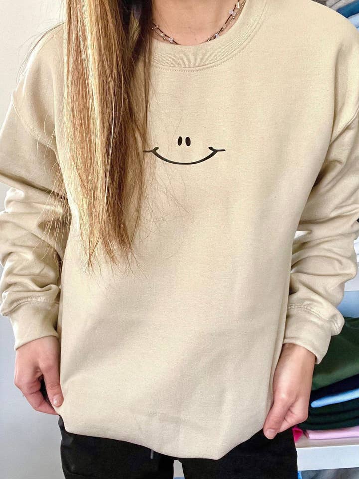 Smiley Face Crewneck Sweatshirt for wholesale by Sunshine Designs Boutique LLC