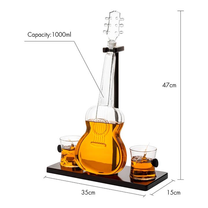 The Wine Savant / Khen Glassware - Vente Carafe - Carafe à whiskey en forme de guitare avec 2 verres2
