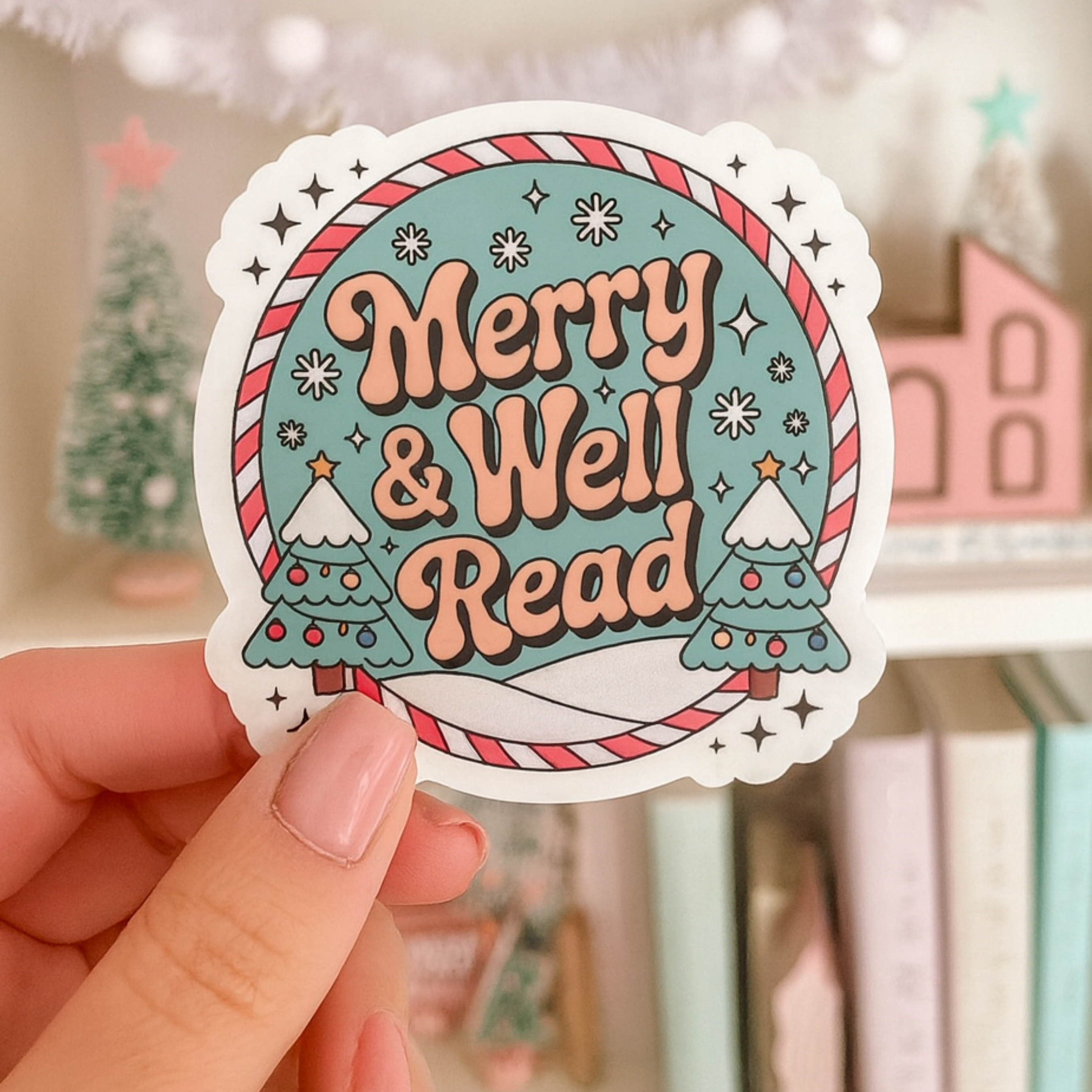 Auburn Row Design - Wholesale Sticker - Vrolijke & Goed Gelezen Boeken Kerstmis Uitgesneden Sticker2