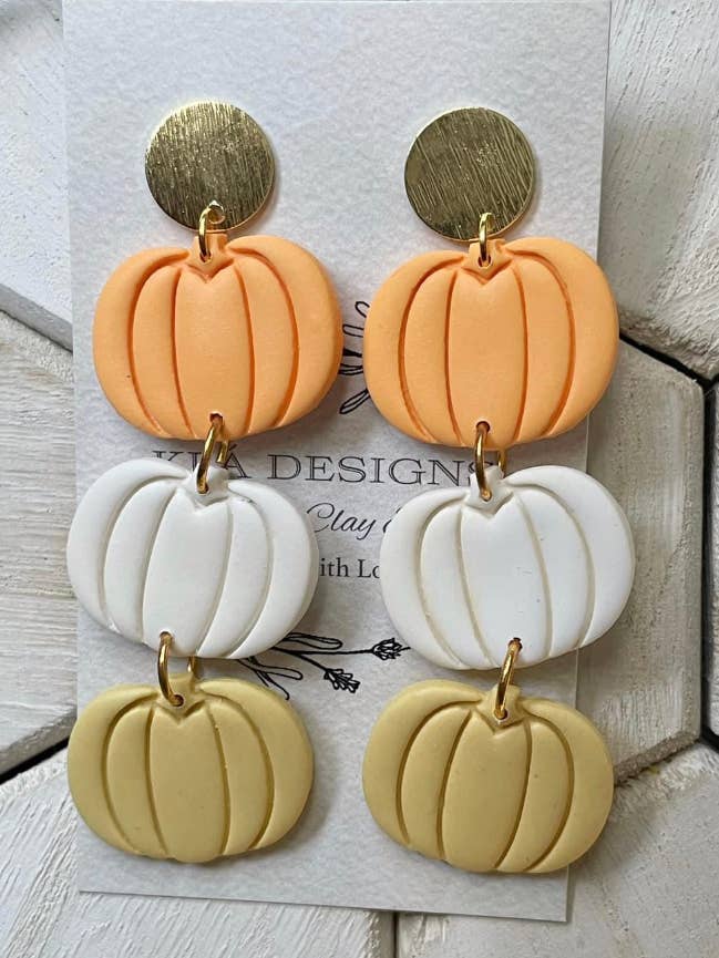Orange, White, and Mustard Pumpkin Trio Earrings for wholesale by KLA Designs
