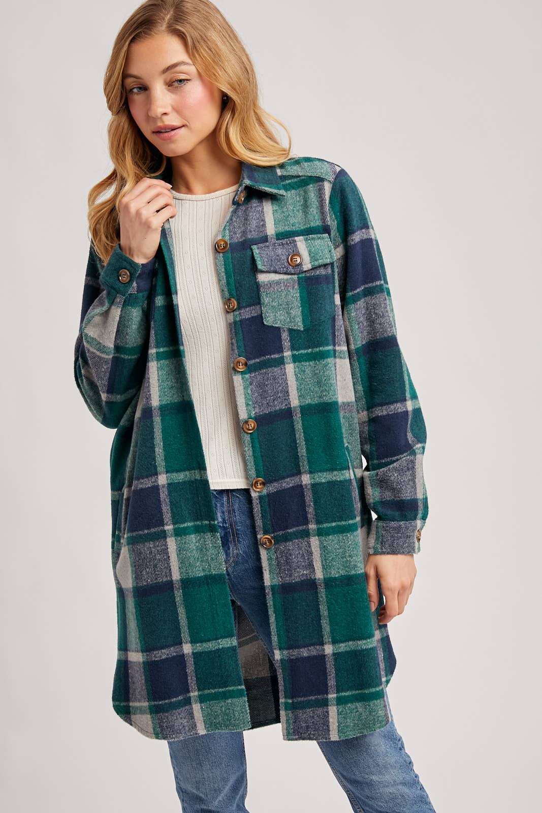Bluivy – Engroshandel Skjortejakke/shacket – til kvinder – FLANNEL PLAID LANGLINE SHACKET2